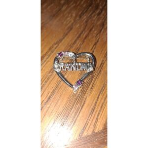 Vintage Silver And Purple Rhinestone Grandma Heart Brooch